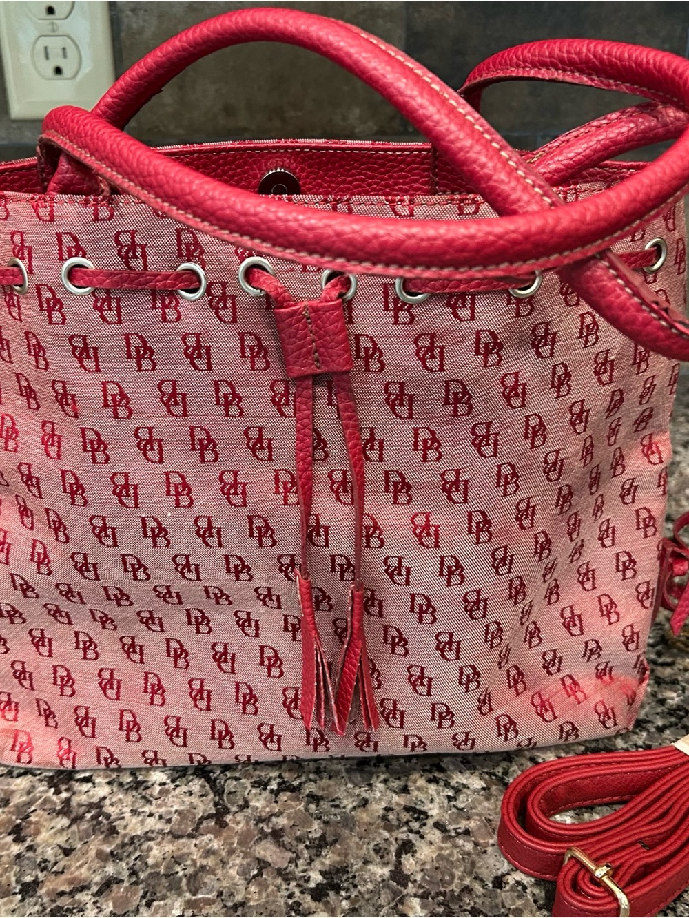 Dooney & Bourke Red Logo Drawstring Tote